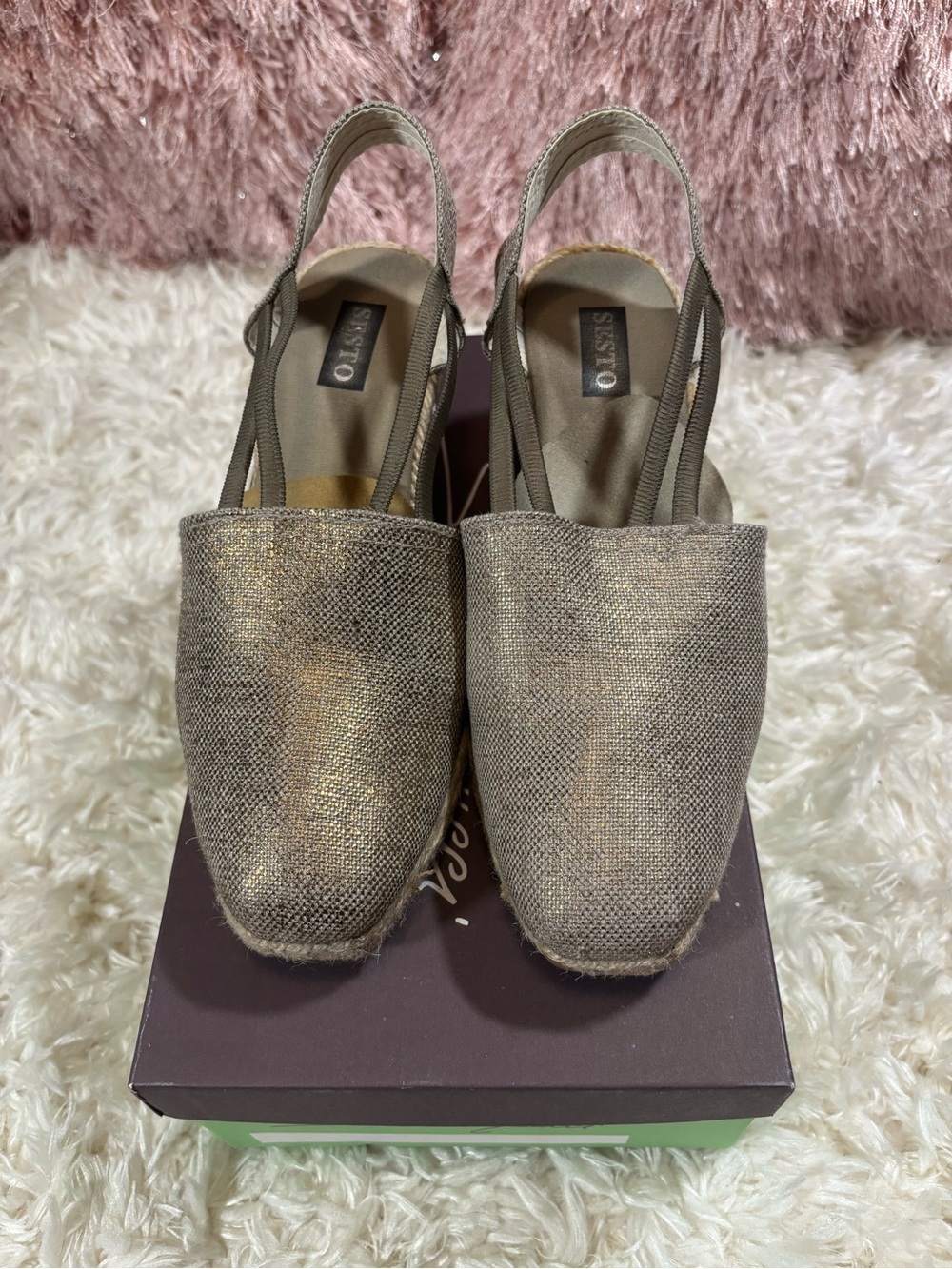 Sesto Meucci Linomet Bronze Metallic Espadrille Slingback Wedges-7M